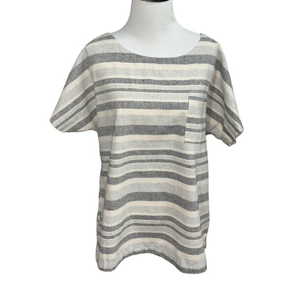Linen Lux Women's M Medium T-Shirt Top Linen Blend Boxy Lagenlook Striped - Picture 1 of 7